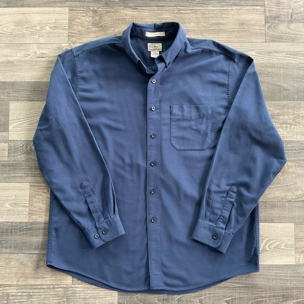 LL Bean Wicked Good Flannel Shirt Men’s LARGE Navy Blue Black Houndstooth 298276